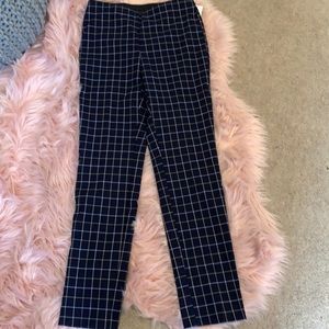 Blue plaid dress pants.